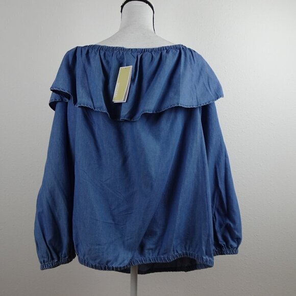 Michael Kors Off The Shoulder Top Women's Plus Size 3X Blue Ruffled - Picture 7 of 11